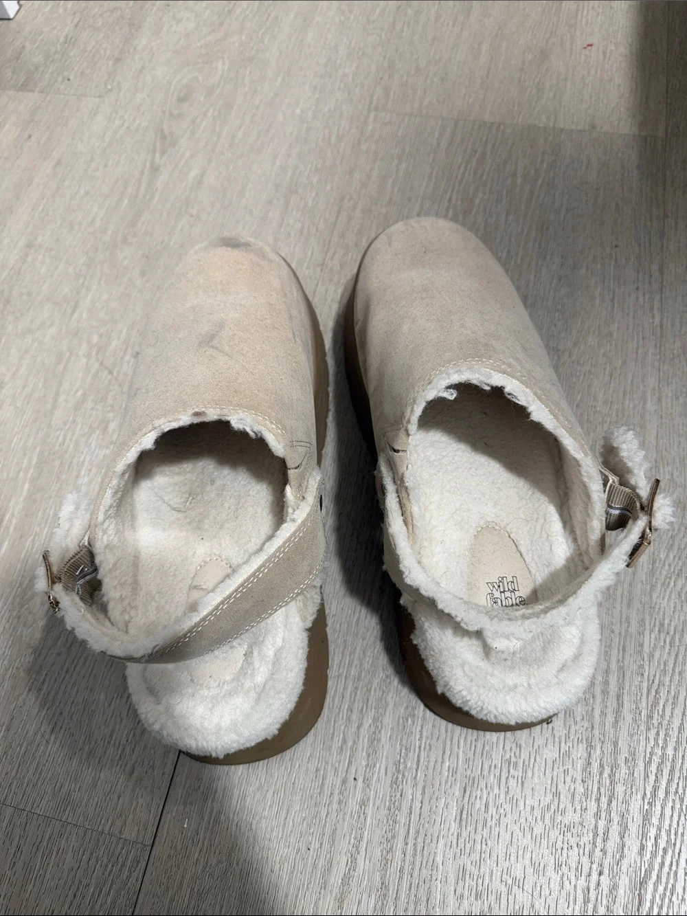 wild fable Beige Faux Suede Faux-Fur Lined Slip-On Clogs